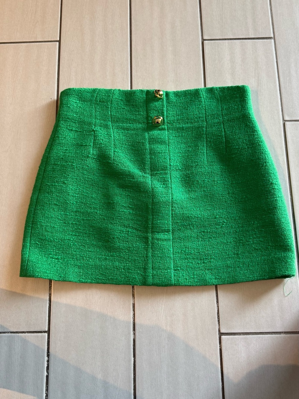 Zara Emerald Green Tweed Mini Skirt with Gold Buttons